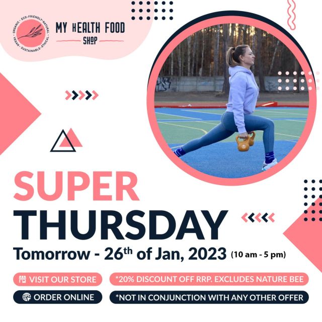 TOMORROW IS 26th OF January 2023!
SUPER THURSDAY!
Get 20% OFF RRP (Excludes Nature Bee) 😯✔️😄
Not in conjunction with any other offer.
Your Health is our passion!
Visit Our Shop or Order Online
Link: https://myhealthfoodshop.com.au/
#myhealthfoodshop #rainboworganiccastlehill #sale #superday #organicstore #organic #organicfoodsydney #castlehill #castletowers #rainboworganic #healthfoodshopnearme #supertuesday #sale2023  #onlinehealthfoodshop #SuperTuesday #Supersaturday #SuperThursday