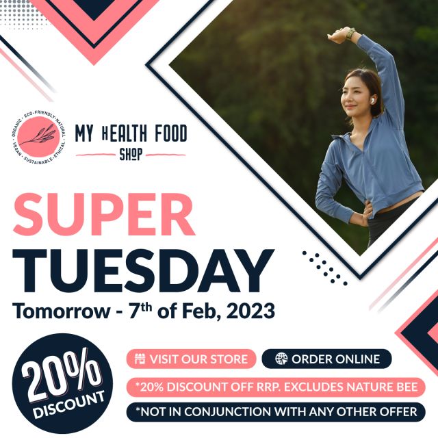 TOMORROW IS 7th OF February 2023!
SUPER TUESDAY!
Get 20% OFF RRP (Excludes Nature Bee) 😯✔️😄
Not in conjunction with any other offer.
Your Health is our passion!
Visit Our Shop or Order Online
Link: https://myhealthfoodshop.com.au/
#myhealthfoodshop #rainboworganiccastlehill #sale #superday #organicstore #organic #organicfoodsydney #castlehill #castletowers #rainboworganic #healthfoodshopnearme #supertuesday #sale2023  #onlinehealthfoodshop #SuperTuesday #Supersaturday #SuperThursday