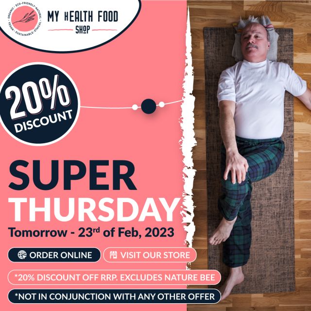 TOMORROW IS 23rd OF February 2023!
SUPER THURSDAY!
Get 20% OFF RRP (Excludes Nature Bee) 😯✔️😄
Not in conjunction with any other offer.
Your Health is our passion!
Visit Our Shop or Order Online
Link: https://myhealthfoodshop.com.au/
#myhealthfoodshop #rainboworganiccastlehill #sale #superday #organicstore #organic #organicfoodsydney #castlehill #castletowers #rainboworganic #healthfoodshopnearme #supertuesday #sale2023  #onlinehealthfoodshop #SuperTuesday #Supersaturday #SuperThursday